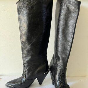 $500 THE KOOPLES HEELED BLACK LEATHER SLOUCH COWBOY BOOTS SIZE 39 / 9 US